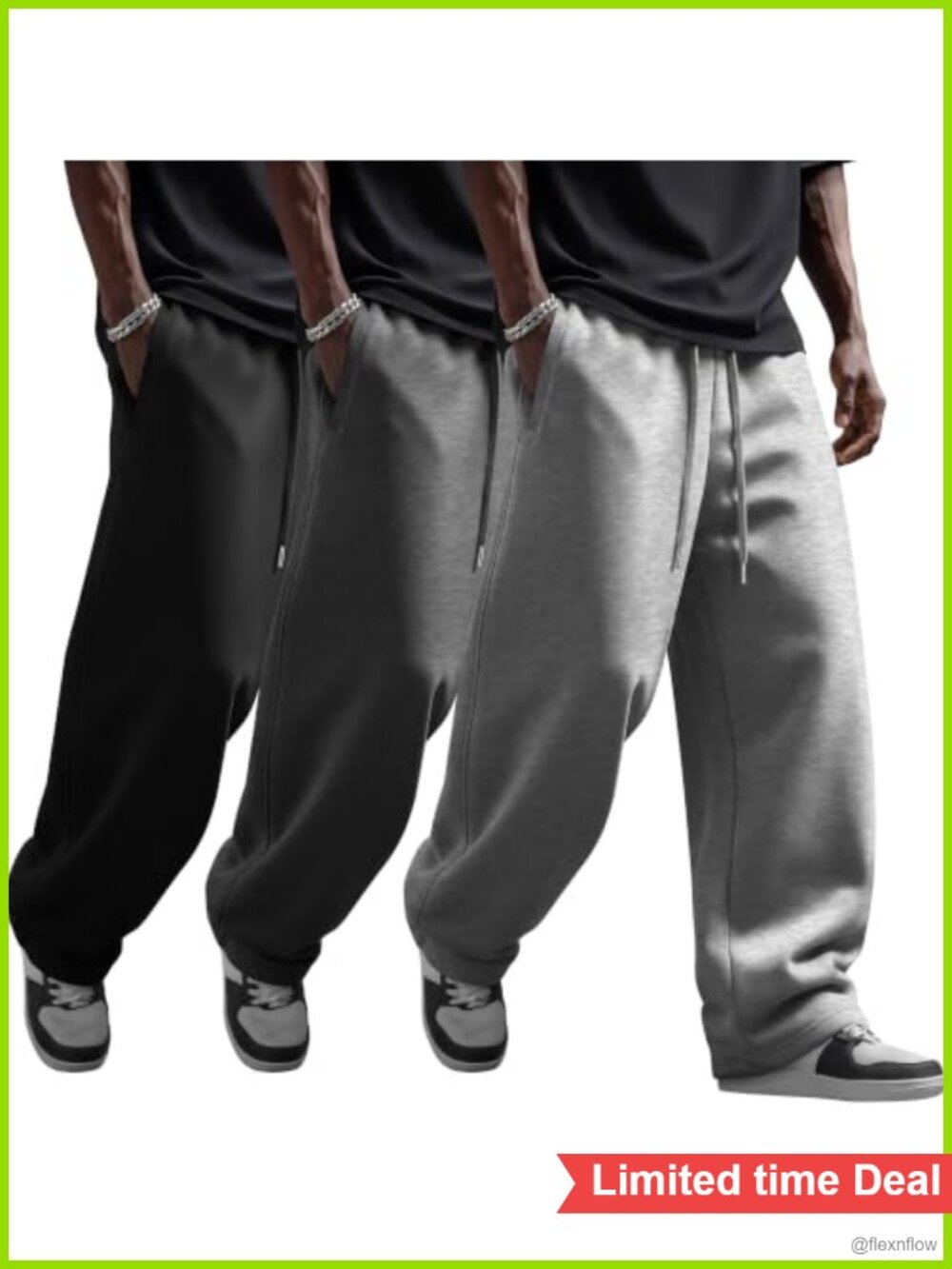 Men's Fleece Sweatpants Wide Leg Zipper Pockets Drawstring 3 Pack